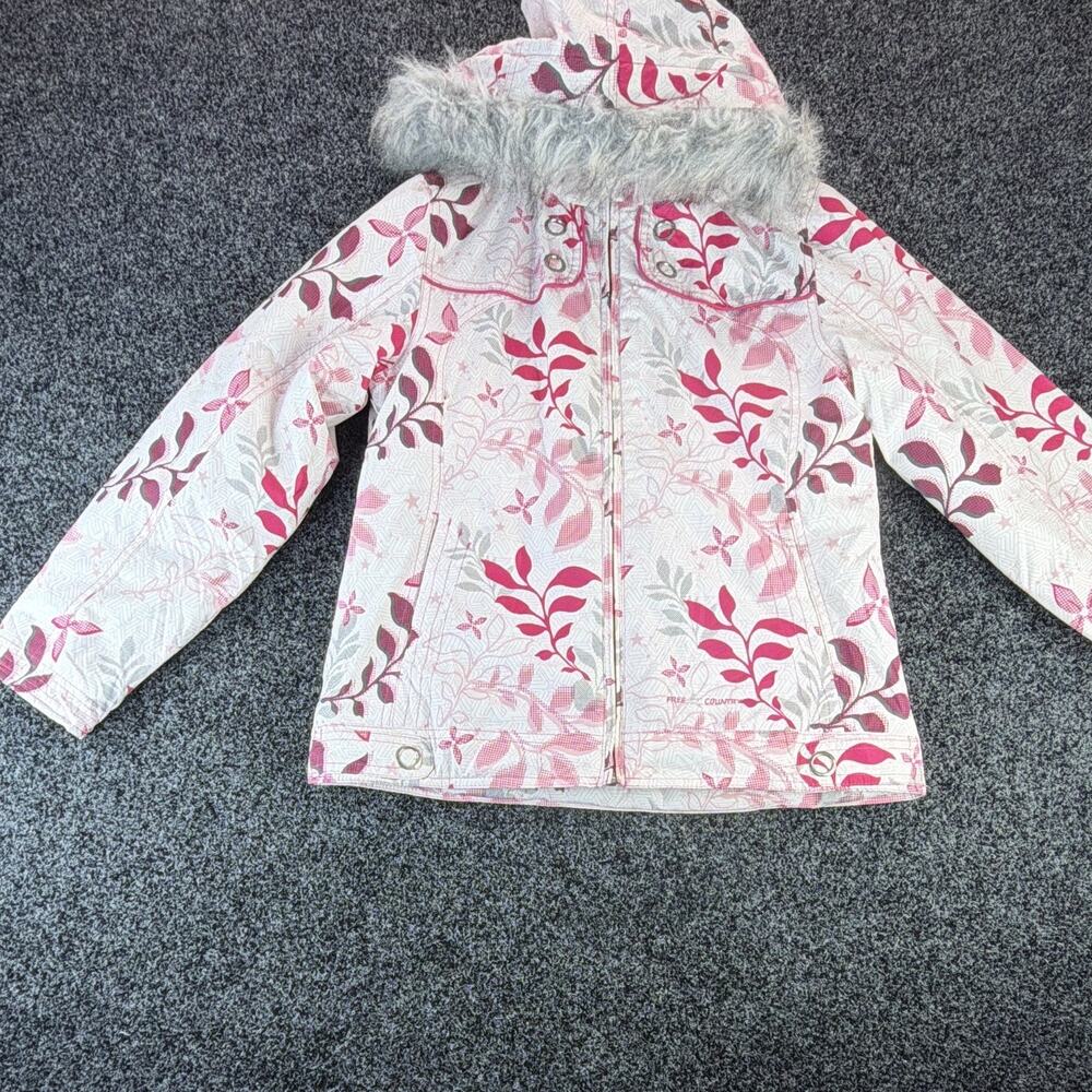 Free Country Girls Floral Hooded Insulated Full Zip Faux Fur Jacket 14 Pink